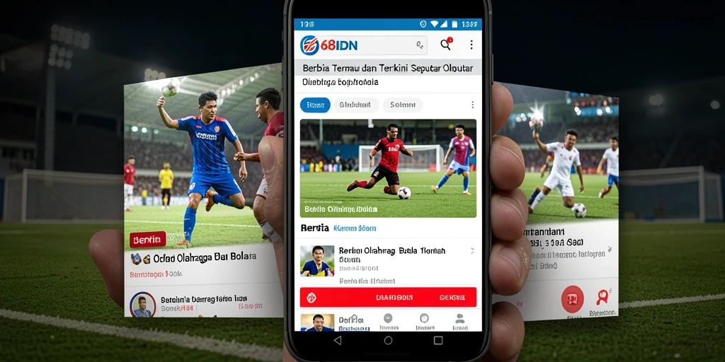 Antarmuka aplikasi 68IDN dengan fitur berita olahraga bola.