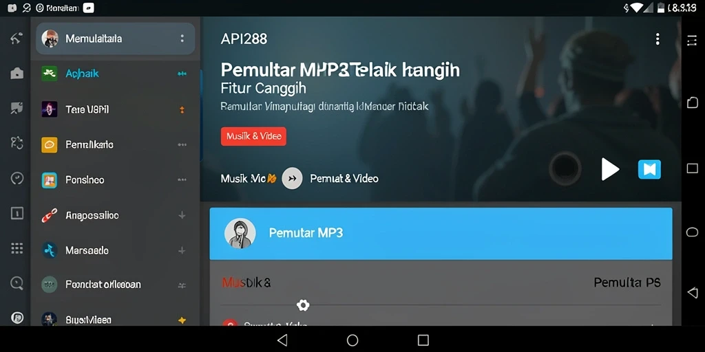 Tampilan antarmuka modern API288 untuk Pemutar MP3.