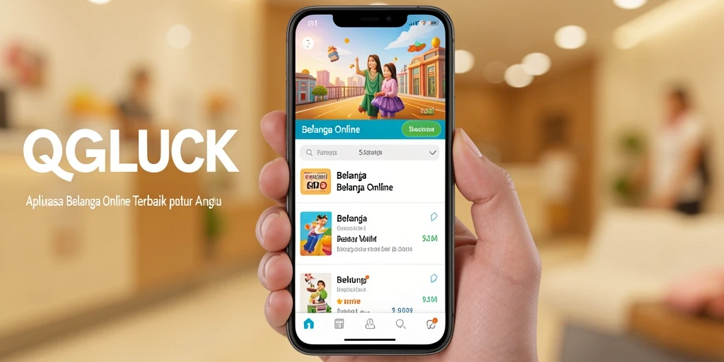 Tampilan antarmuka dan fungsi aplikasi QGLUCK untuk Belanja Online.