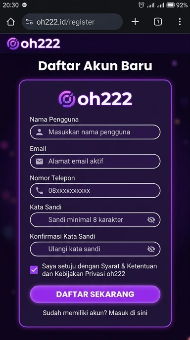 Cara Mudah Daftar Akun oh222 untuk Pengguna Android